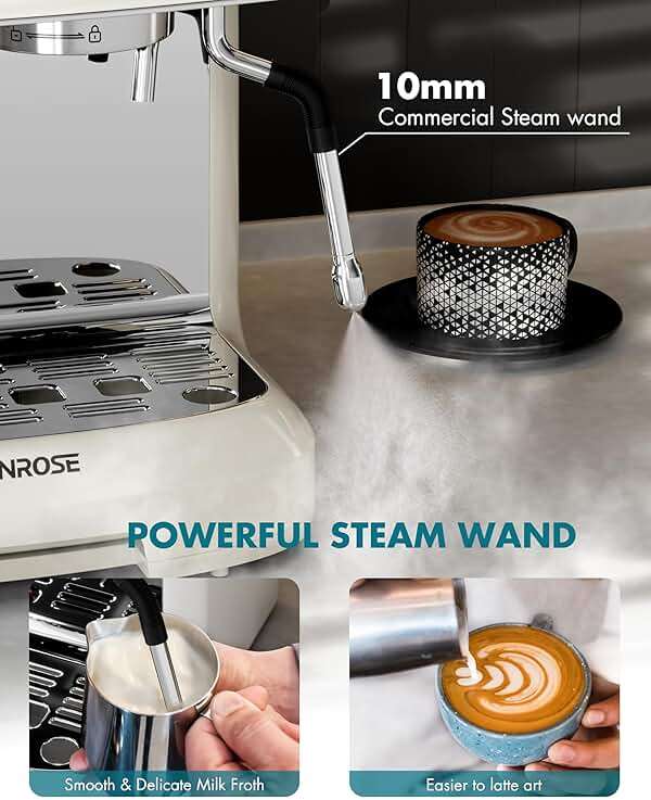 Hanrose Espresso Machine With Grinder, 20 Bar Espresso Machine with Milk Frother Steam Wand, Espresso Machines for Home, Expresso Coffee Machines Professional, Cappuccino Latte Machine - Image 6