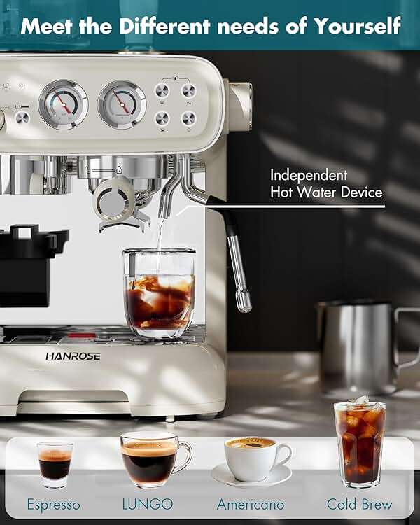 Hanrose Espresso Machine With Grinder, 20 Bar Espresso Machine with Milk Frother Steam Wand, Espresso Machines for Home, Expresso Coffee Machines Professional, Cappuccino Latte Machine - Image 7
