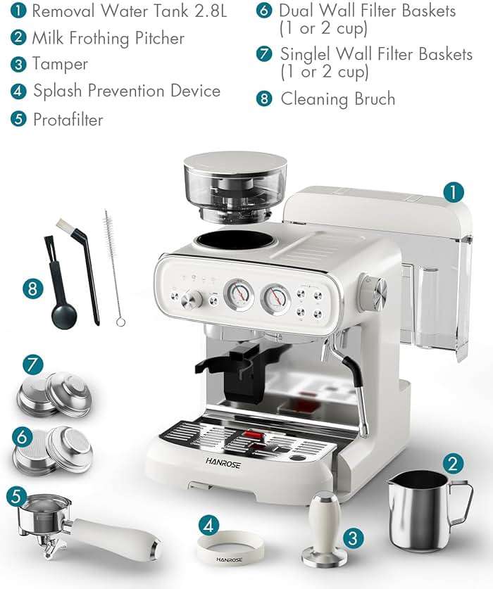 Hanrose Espresso Machine With Grinder, 20 Bar Espresso Machine with Milk Frother Steam Wand, Espresso Machines for Home, Expresso Coffee Machines Professional, Cappuccino Latte Machine - Image 8