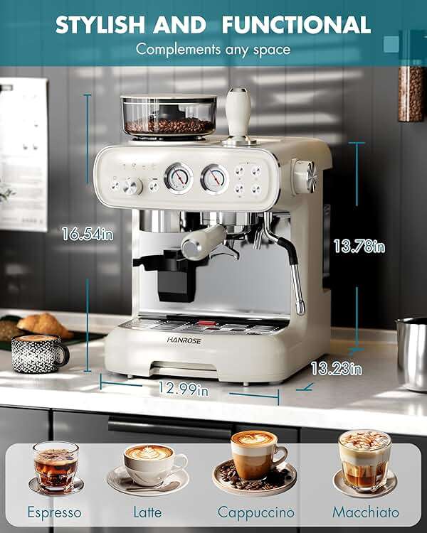 Hanrose Espresso Machine With Grinder, 20 Bar Espresso Machine with Milk Frother Steam Wand, Espresso Machines for Home, Expresso Coffee Machines Professional, Cappuccino Latte Machine - Image 9