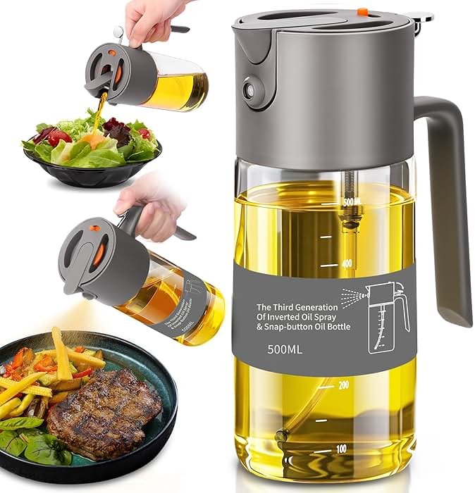 Costop Oil Sprayer for Cooking, 2025 Large Advanced Olive Oil Dispenser Bottle,500ml/17oz Glass Olive Oil Sprayer,2 in 1 Even Spray with Portion Control for Kitchen, Air Fryer, Salad, BBQ - Gray - Product Image