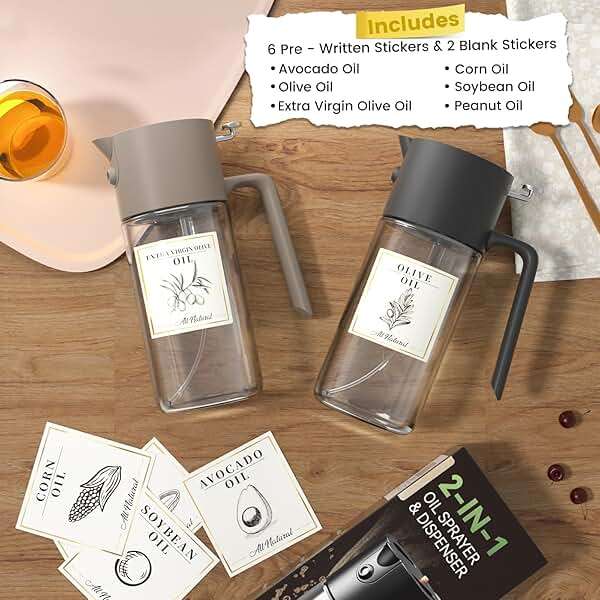 Costop Oil Sprayer for Cooking, 2025 Large Advanced Olive Oil Dispenser Bottle,500ml/17oz Glass Olive Oil Sprayer,2 in 1 Even Spray with Portion Control for Kitchen, Air Fryer, Salad, BBQ - Gray - Image 2