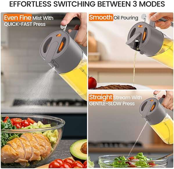 Costop Oil Sprayer for Cooking, 2025 Large Advanced Olive Oil Dispenser Bottle,500ml/17oz Glass Olive Oil Sprayer,2 in 1 Even Spray with Portion Control for Kitchen, Air Fryer, Salad, BBQ - Gray - Image 3
