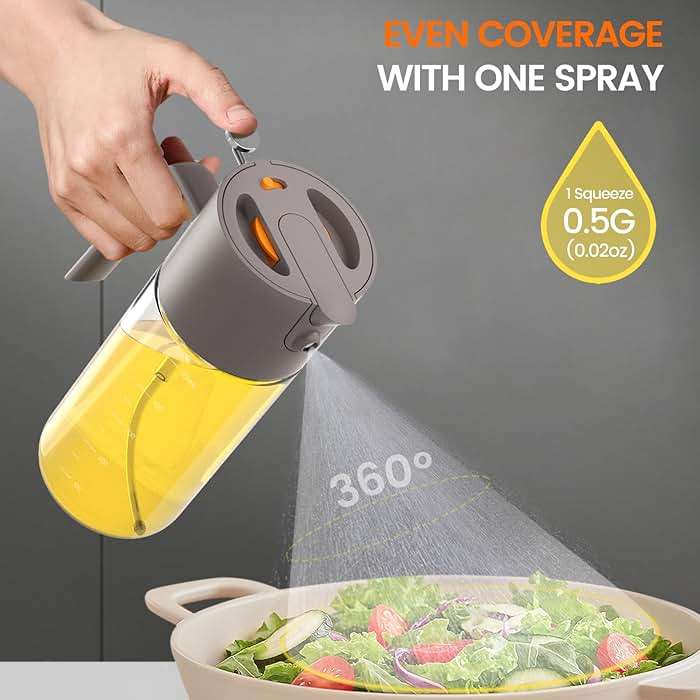 Costop Oil Sprayer for Cooking, 2025 Large Advanced Olive Oil Dispenser Bottle,500ml/17oz Glass Olive Oil Sprayer,2 in 1 Even Spray with Portion Control for Kitchen, Air Fryer, Salad, BBQ - Gray - Image 4
