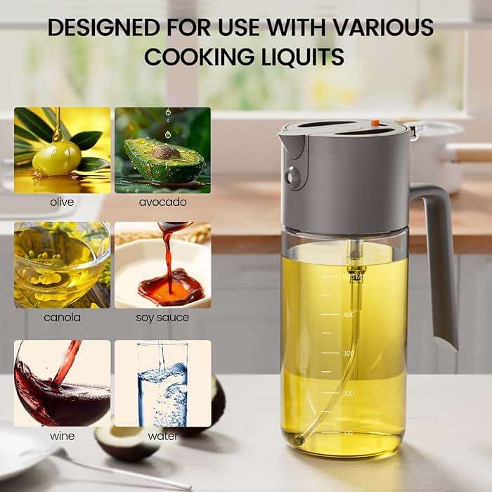 Costop Oil Sprayer for Cooking, 2025 Large Advanced Olive Oil Dispenser Bottle,500ml/17oz Glass Olive Oil Sprayer,2 in 1 Even Spray with Portion Control for Kitchen, Air Fryer, Salad, BBQ - Gray - Image 5