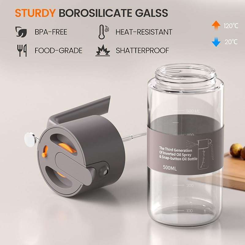 Costop Oil Sprayer for Cooking, 2025 Large Advanced Olive Oil Dispenser Bottle,500ml/17oz Glass Olive Oil Sprayer,2 in 1 Even Spray with Portion Control for Kitchen, Air Fryer, Salad, BBQ - Gray - Image 6