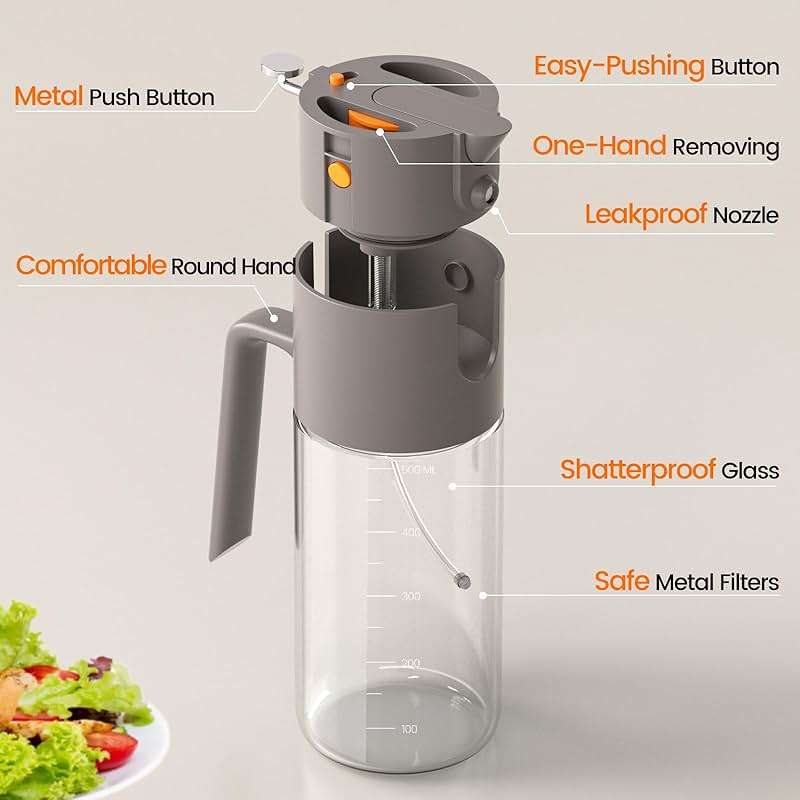 Costop Oil Sprayer for Cooking, 2025 Large Advanced Olive Oil Dispenser Bottle,500ml/17oz Glass Olive Oil Sprayer,2 in 1 Even Spray with Portion Control for Kitchen, Air Fryer, Salad, BBQ - Gray - Image 8