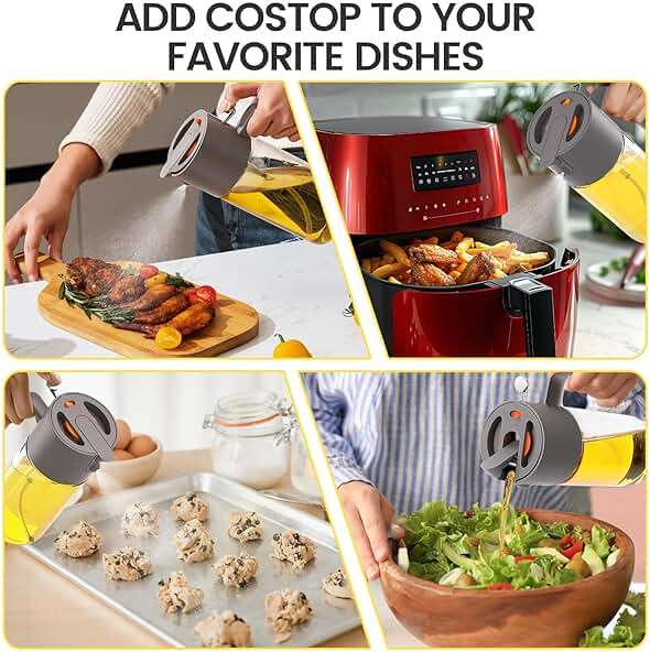 Costop Oil Sprayer for Cooking, 2025 Large Advanced Olive Oil Dispenser Bottle,500ml/17oz Glass Olive Oil Sprayer,2 in 1 Even Spray with Portion Control for Kitchen, Air Fryer, Salad, BBQ - Gray - Image 9