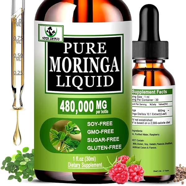 Organic Moringa Liquid Drops for Energy,Metabolism Immune Support,Moringa Leaf Extract 6X Absorption Than Powder Capsule Gummies,Green Superfood Supplement for Women Men - Product Image