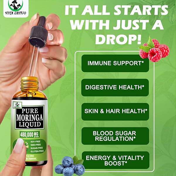 Organic Moringa Liquid Drops for Energy,Metabolism Immune Support,Moringa Leaf Extract 6X Absorption Than Powder Capsule Gummies,Green Superfood Supplement for Women Men - Image 2