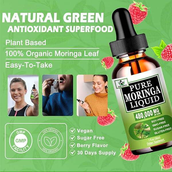 Organic Moringa Liquid Drops for Energy,Metabolism Immune Support,Moringa Leaf Extract 6X Absorption Than Powder Capsule Gummies,Green Superfood Supplement for Women Men - Image 4