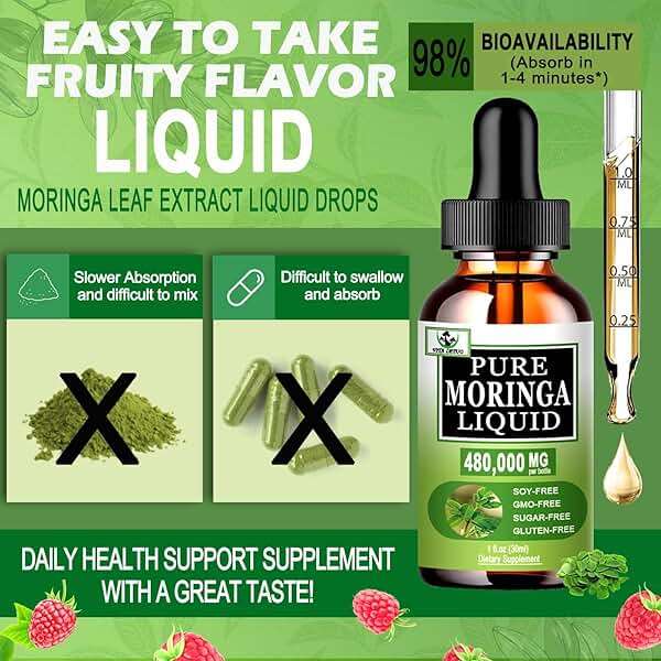 Organic Moringa Liquid Drops for Energy,Metabolism Immune Support,Moringa Leaf Extract 6X Absorption Than Powder Capsule Gummies,Green Superfood Supplement for Women Men - Image 5