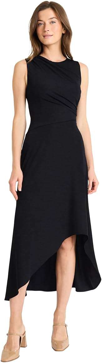 Maggy London Women's Sleeveless Midi Dress - Draped Bodice, High-Low Hem, Elegant A-line Silhouette - Image 1