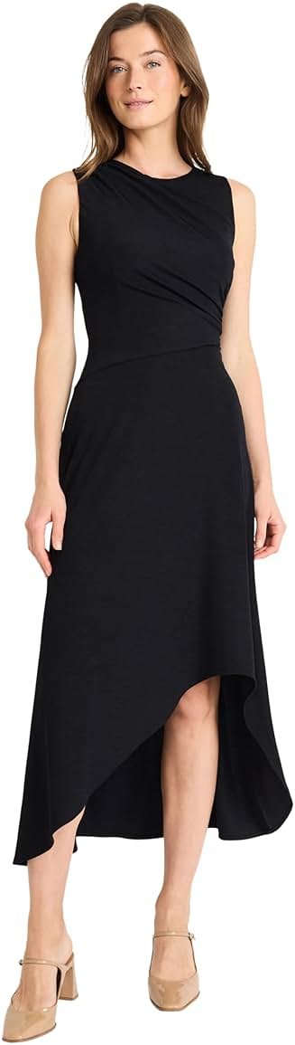 Maggy London Women's Sleeveless Midi Dress - Draped Bodice, High-Low Hem, Elegant A-line Silhouette - Product Image