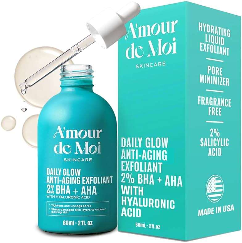 ADM 2% BHA AHA Liquid Exfoliant - Salicylic Acid Serum - Pore Minimizer, Gentle Peel for Blackheads & Wrinkles with Hyaluronic Acid, Fragrance-Free, Hydrating for All Skin Types, 2oz - Image 1