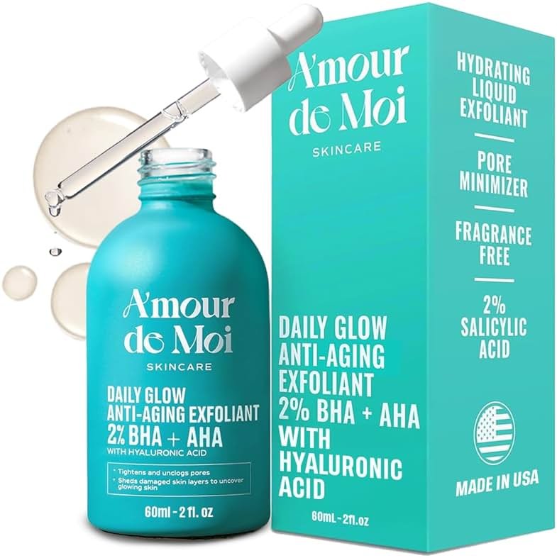 ADM 2% BHA AHA Liquid Exfoliant - Salicylic Acid Serum - Pore Minimizer, Gentle Peel for Blackheads & Wrinkles with Hyaluronic Acid, Fragrance-Free, Hydrating for All Skin Types, 2oz - Product Image