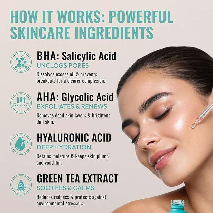ADM 2% BHA AHA Liquid Exfoliant - Salicylic Acid Serum - Pore Minimizer, Gentle Peel for Blackheads & Wrinkles with Hyaluronic Acid, Fragrance-Free, Hydrating for All Skin Types, 2oz - Image 3