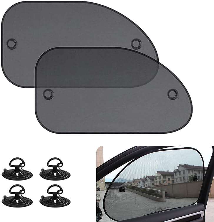 Tesnaao 2 PCS Car Side Window Sun Shade with Suction Cup, 26In x 15In Vehicle Window Covers, Universal Automotive Window Thermal Protectors Accessories for Truck SUV Car (Black) - Image 1
