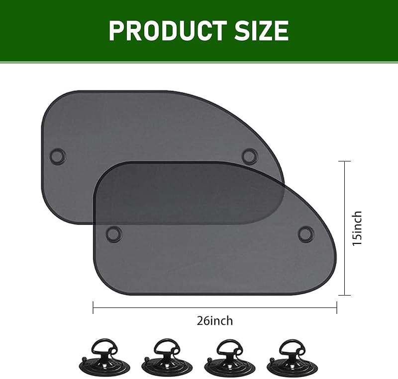 Tesnaao 2 PCS Car Side Window Sun Shade with Suction Cup, 26In x 15In Vehicle Window Covers, Universal Automotive Window Thermal Protectors Accessories for Truck SUV Car (Black) - Image 2