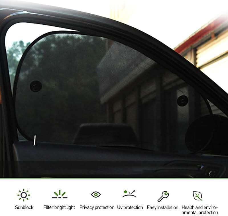 Tesnaao 2 PCS Car Side Window Sun Shade with Suction Cup, 26In x 15In Vehicle Window Covers, Universal Automotive Window Thermal Protectors Accessories for Truck SUV Car (Black) - Image 3