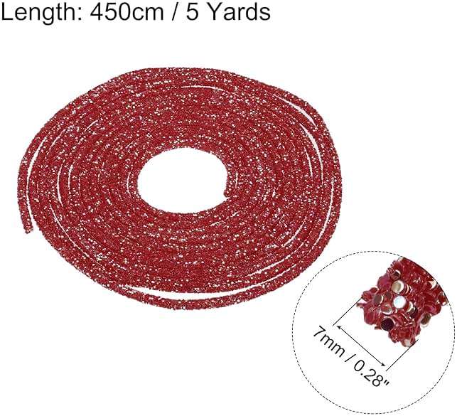 MECCANIXITY 5 Yard 7mm 0.28 inch Glitter Sequins Rope Sequins Rhinestone Tube Cord for DIY Wedding Dresses Costume Clothing Shoes Jewelry Accessory Red - Image 3