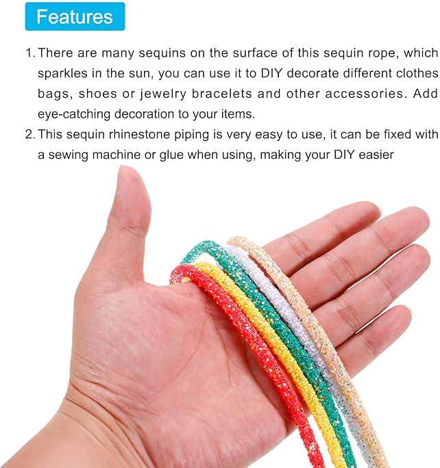 MECCANIXITY 5 Yard 7mm 0.28 inch Glitter Sequins Rope Sequins Rhinestone Tube Cord for DIY Wedding Dresses Costume Clothing Shoes Jewelry Accessory Red - Image 5