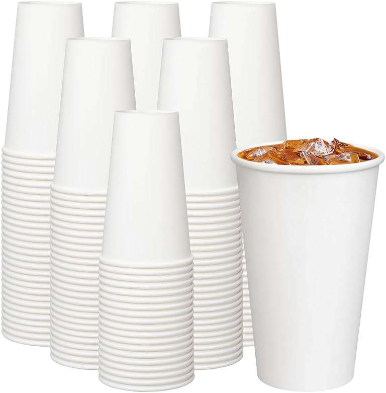 ECOEXTRA Coffee Cups 16 oz 200 Pack, Disposable Paper Cups for Hot Beverage Drinking, White Hot Cups Suitable for Party, Picnic, Travel, and Events - Image 1