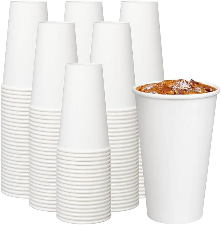 ECOEXTRA Coffee Cups 16 oz 200 Pack, Disposable Paper Cups for Hot Beverage Drinking, White Hot Cups Suitable for Party, Picnic, Travel, and Events - Product Image
