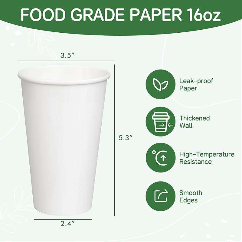 ECOEXTRA Coffee Cups 16 oz 200 Pack, Disposable Paper Cups for Hot Beverage Drinking, White Hot Cups Suitable for Party, Picnic, Travel, and Events - Image 2
