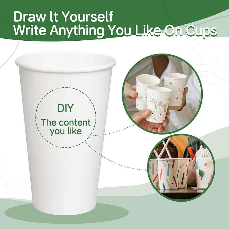 ECOEXTRA Coffee Cups 16 oz 200 Pack, Disposable Paper Cups for Hot Beverage Drinking, White Hot Cups Suitable for Party, Picnic, Travel, and Events - Image 7