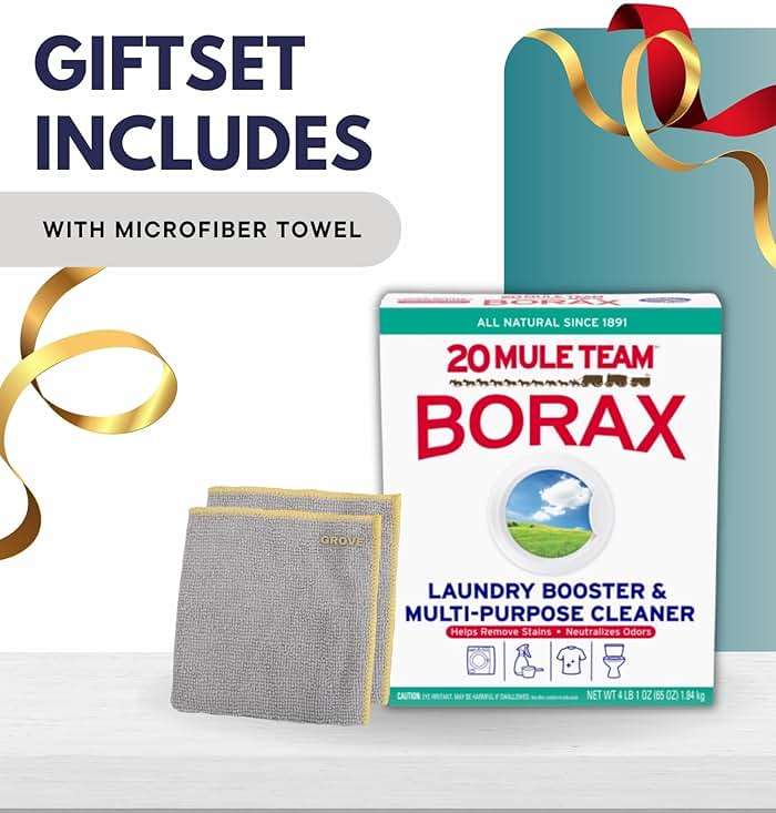 20 Mule Team Borax Detergent Booster and Household Cleaner Powder 4 lb Bundle with Microfiber Cloth - Boosts Detergent Power -Controls Odors - Softens Water - All-Natural Cleaning - (4 Items) - Image 3
