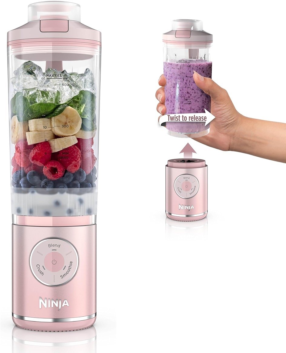 Ninja Blast Max, Portable Blender + Twist & Go, Personal Smoothie, Blend, Ice Crush, 3 Programs, Cordless, 22 oz removable Vessel, Dishwasher Safe, Leakproof, Pink, BC251PK - Product Image