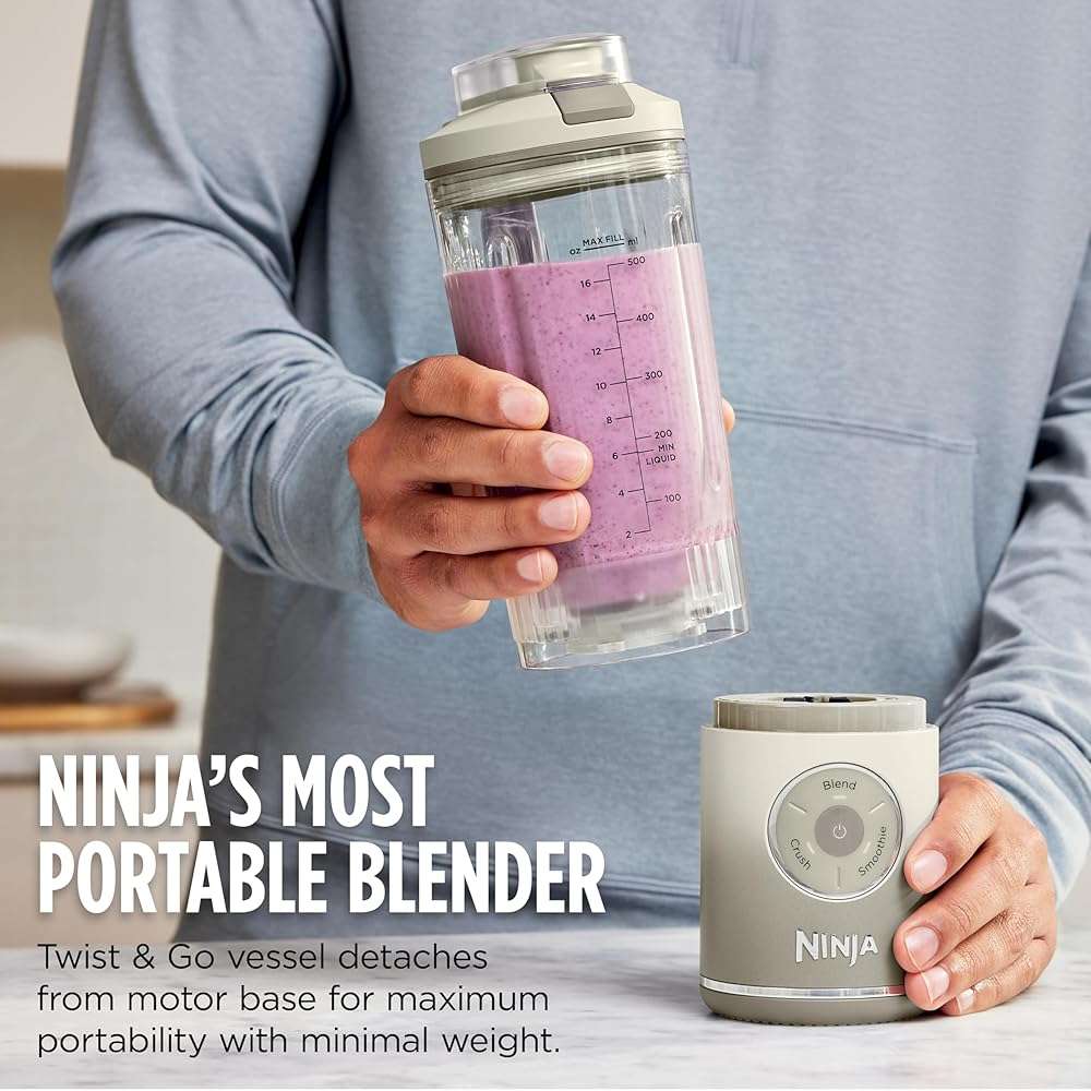 Ninja Blast Max, Portable Blender + Twist & Go, Personal Smoothie, Blend, Ice Crush, 3 Programs, Cordless, 22 oz removable Vessel, Dishwasher Safe, Leakproof, Pink, BC251PK - Image 3