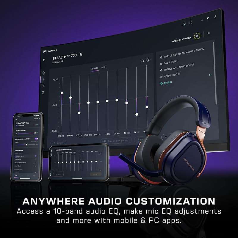 Turtle Beach Stealth 700 Gen 3 Wireless Multiplatform Amplified Gaming Headset for Xbox Series X|S, Xbox One, PC, PS5, Mobile – 60mm Drivers, AI Noise-Cancelling Mic, Bluetooth, 80-Hr Battery – Cobalt - Image 9