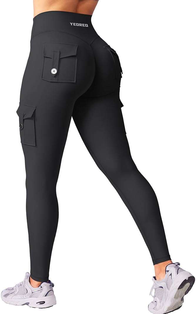 YEOREO CoreFlex Workout Cargo Leggings with Pockets for Women Hidden Scrunch Butt Lifting Leggings Gym Yoga Pants - Image 1