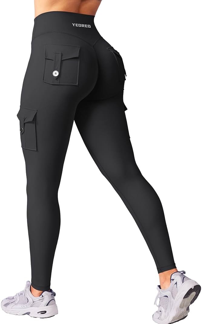 YEOREO CoreFlex Workout Cargo Leggings with Pockets for Women Hidden Scrunch Butt Lifting Leggings Gym Yoga Pants - Product Image