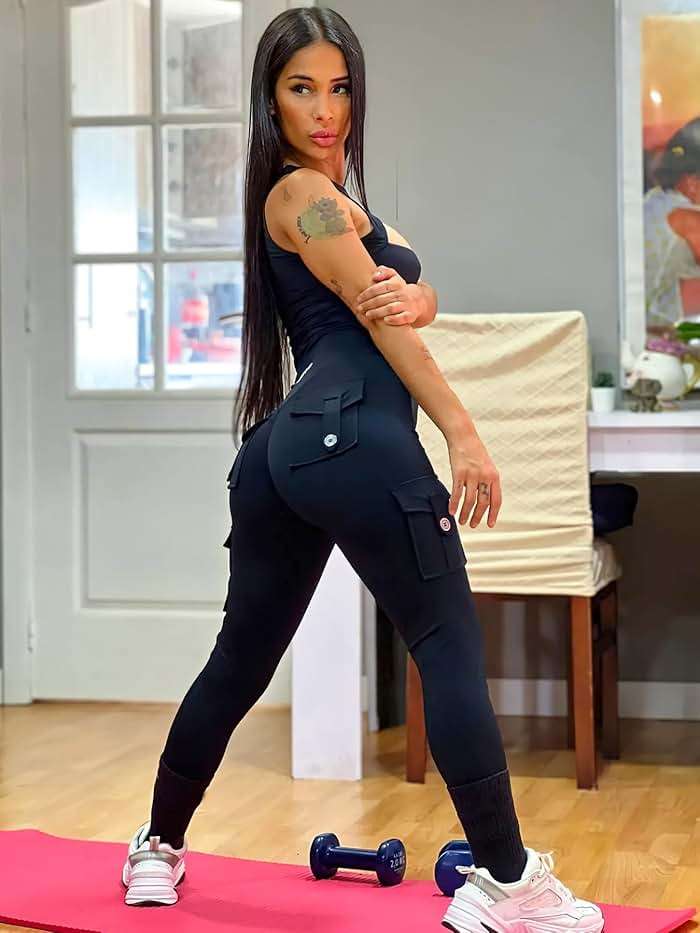 YEOREO CoreFlex Workout Cargo Leggings with Pockets for Women Hidden Scrunch Butt Lifting Leggings Gym Yoga Pants - Image 2