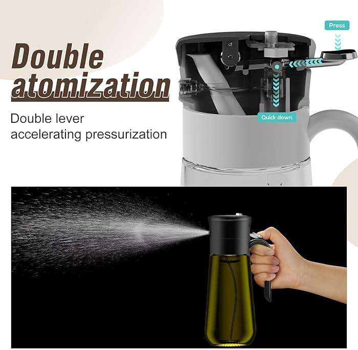 hoforife Glass Olive Oil Dispenser for Kitchen, 2 In 1 Oil Dispenser Bottle & Oil Sprayer for Cooking, Auto Flip Cap, 18oz Black (Light Blockage) - Image 3