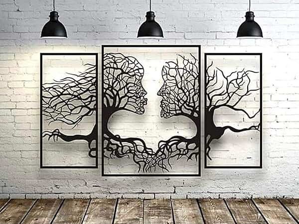VAILLA Tree of Life Wall Wooden Art Abstract Tree Man Woman Face Large 3D Wooden Wall Decor Set of 3 Hanging Sculpture Modern Home Decoration 3D Textured Sculptures for Living Room Bedroom Office Dinnig Room - Product Image