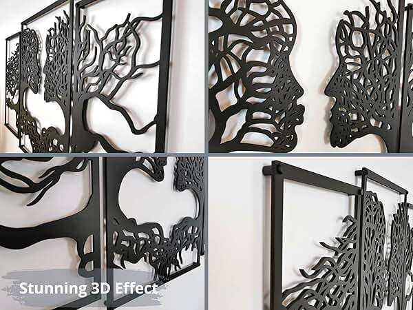VAILLA Tree of Life Wall Wooden Art Abstract Tree Man Woman Face Large 3D Wooden Wall Decor Set of 3 Hanging Sculpture Modern Home Decoration 3D Textured Sculptures for Living Room Bedroom Office Dinnig Room - Image 2