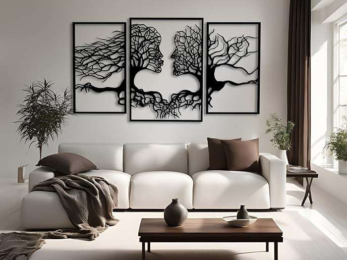 VAILLA Tree of Life Wall Wooden Art Abstract Tree Man Woman Face Large 3D Wooden Wall Decor Set of 3 Hanging Sculpture Modern Home Decoration 3D Textured Sculptures for Living Room Bedroom Office Dinnig Room - Image 8