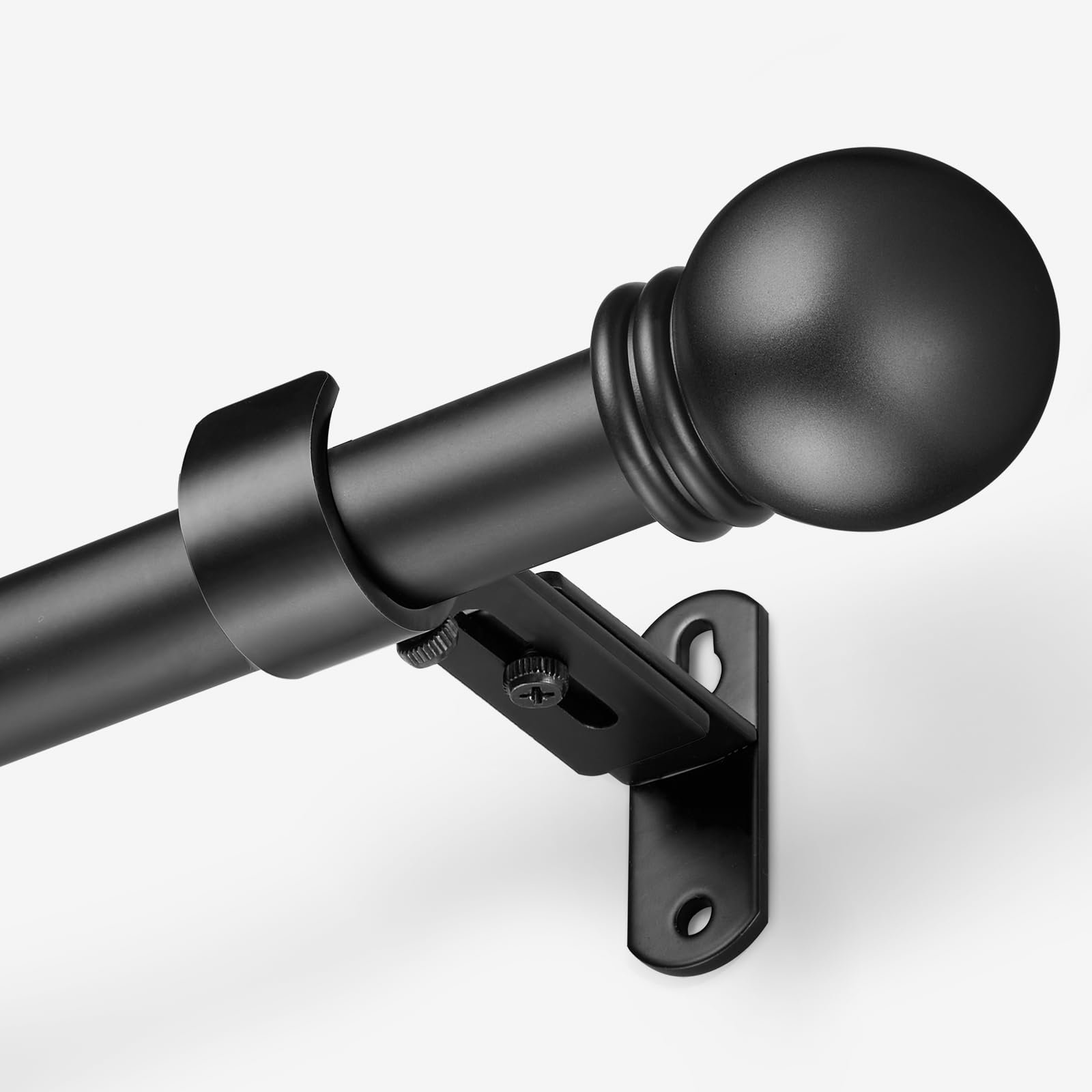 AMZSEVEN Curtain Rods for Windows 16 to 136 Inches, Curtain Rod Max Adjustable Length of 144 IN, 1" Diameter Drapery Rods Round Finials, Black, Pack of 1 - Product Image