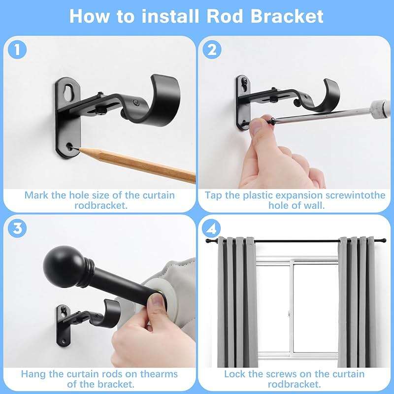 AMZSEVEN Curtain Rods for Windows 16 to 136 Inches, Curtain Rod Max Adjustable Length of 144 IN, 1" Diameter Drapery Rods Round Finials, Black, Pack of 1 - Image 5