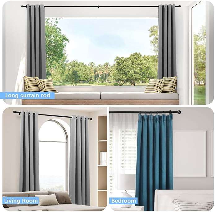 AMZSEVEN Curtain Rods for Windows 16 to 136 Inches, Curtain Rod Max Adjustable Length of 144 IN, 1" Diameter Drapery Rods Round Finials, Black, Pack of 1 - Image 6