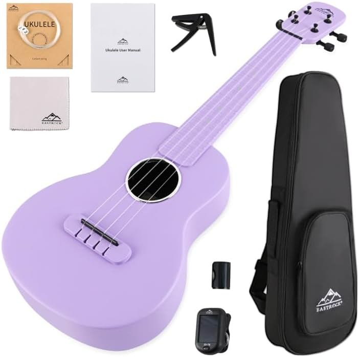 Concert Ukulele, EASTROCK Carbon Fiber 23 Inch Ukulele,Waterproof, Lightweight, Including Thickened Gig Bag, Capo, Tuner, Spare Strings, Sitable for Beginners, Professionals, Outdoor travel, Purple - Product Image