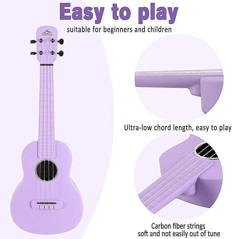 Concert Ukulele, EASTROCK Carbon Fiber 23 Inch Ukulele,Waterproof, Lightweight, Including Thickened Gig Bag, Capo, Tuner, Spare Strings, Sitable for Beginners, Professionals, Outdoor travel, Purple - Image 4