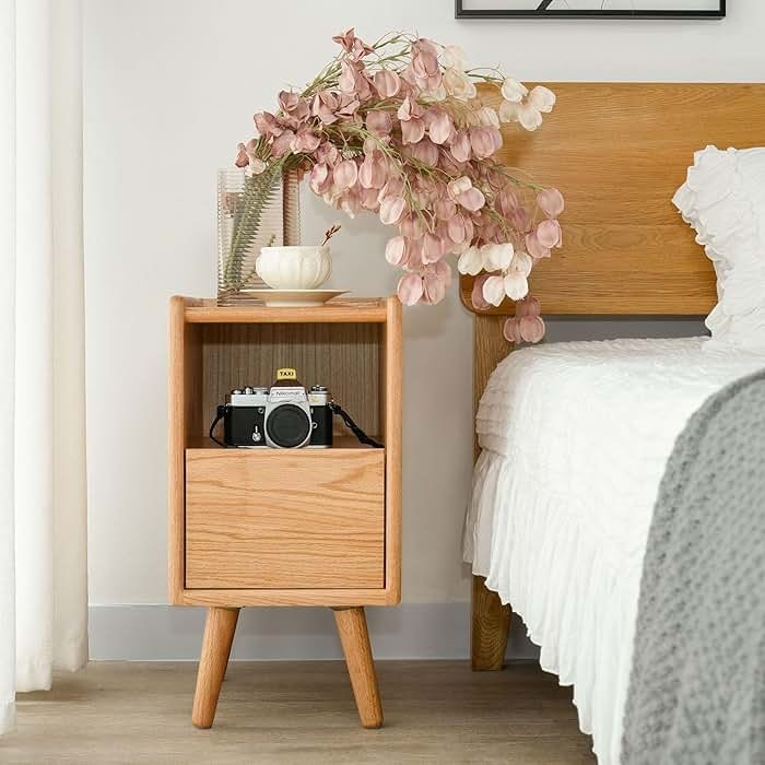 Cttasty Night Stand, Solid Wood Nightsatnd with One Drawer & Open Shelf, Mid Century Modern Nightstand, Durable & Sturdy Small End Table, 11.81 W x 15.75 D x 22.05 H Inches, (Natural) - Product Image