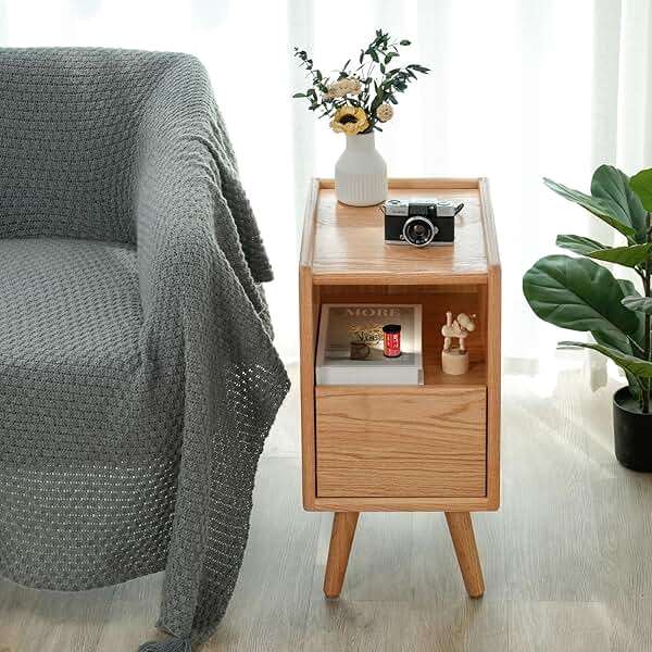 Cttasty Night Stand, Solid Wood Nightsatnd with One Drawer & Open Shelf, Mid Century Modern Nightstand, Durable & Sturdy Small End Table, 11.81 W x 15.75 D x 22.05 H Inches, (Natural) - Image 3