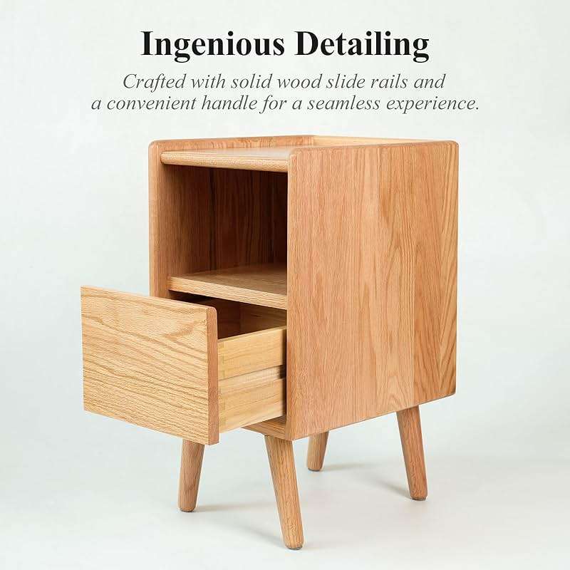 Cttasty Night Stand, Solid Wood Nightsatnd with One Drawer & Open Shelf, Mid Century Modern Nightstand, Durable & Sturdy Small End Table, 11.81 W x 15.75 D x 22.05 H Inches, (Natural) - Image 7