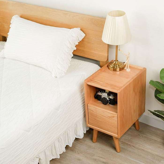 Cttasty Night Stand, Solid Wood Nightsatnd with One Drawer & Open Shelf, Mid Century Modern Nightstand, Durable & Sturdy Small End Table, 11.81 W x 15.75 D x 22.05 H Inches, (Natural) - Image 8
